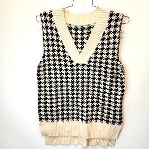 New Houndstooth Oversized Knit Vest Sleeveless Streetwear Size S
